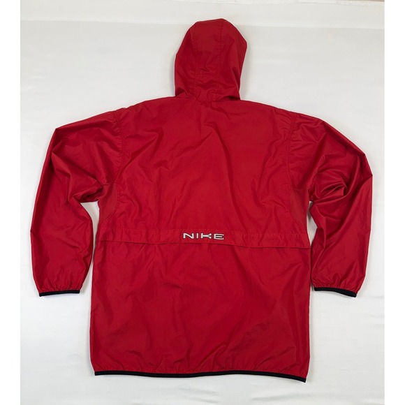 Vintage Y2K Nike Center Swoosh Mens Red Half Zip Hooded Windbreaker Jacket Large - Picture 10 of 15